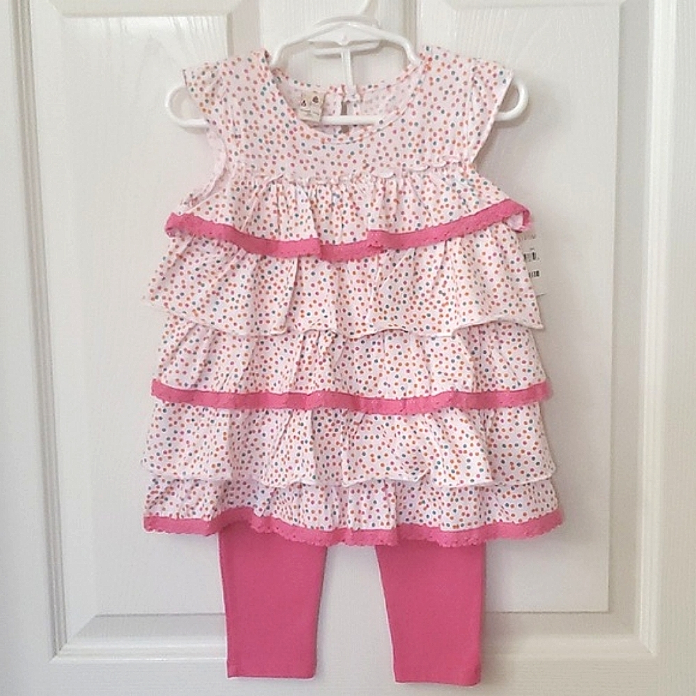 NWT New Sweet Ivy Pink & White Speckled Dot Two Piece Top & Pants 18 Months
